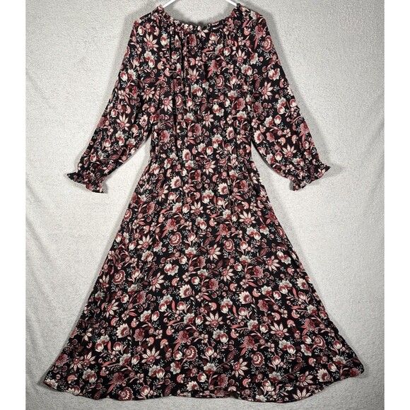 Talbots Midi Fit N Flare Dress Women’s Size MP Black Floral Balloon Long Sleeve - Picture 10 of 14